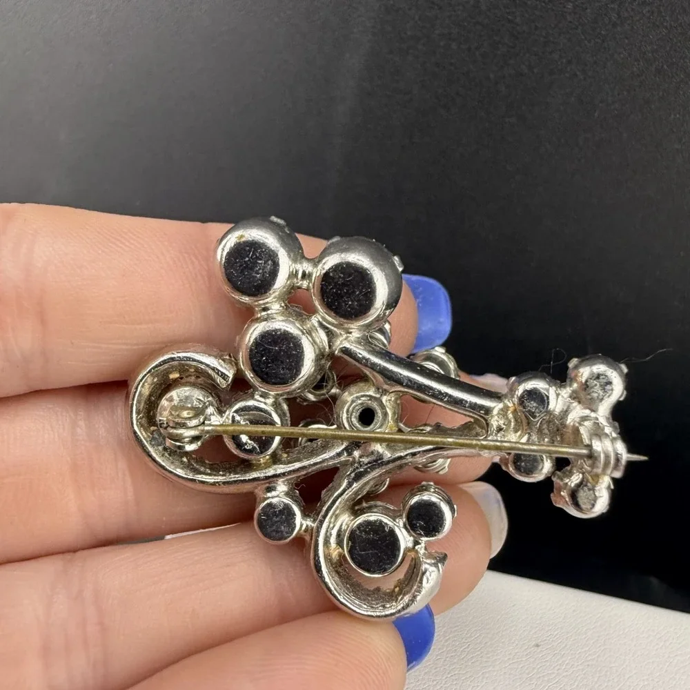 Vintage Juliana Rhinestone Brooch Smokey Silver‎ Tone
